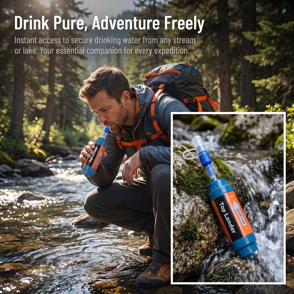 فلتر مياه صغير محمول على شكل ش - مراجعة Water Purification Straw وسعره